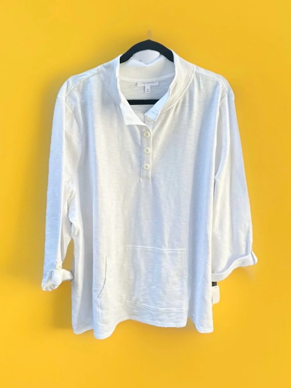 Talbots White Henley Shirt with Button Placket - Picture 2 of 7